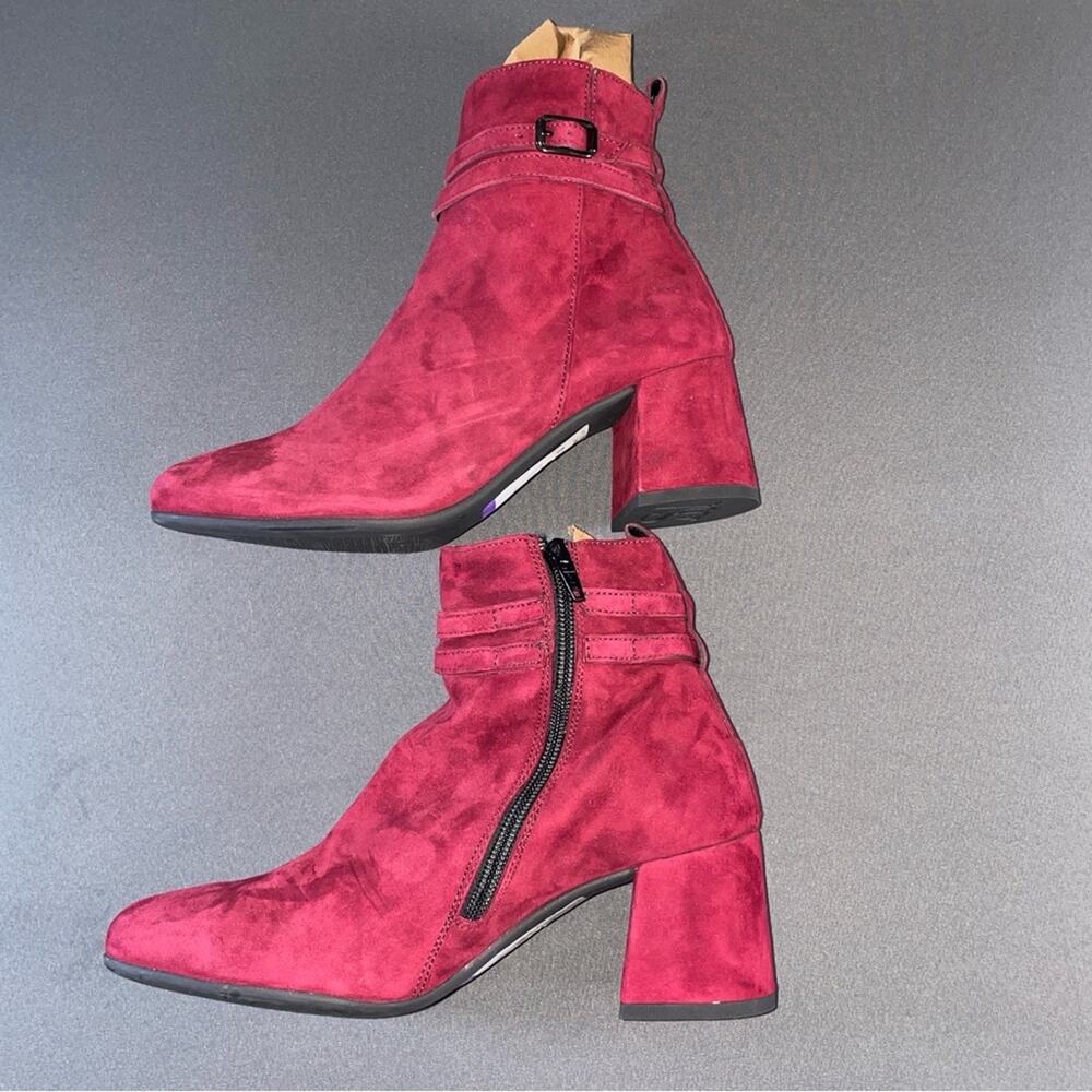 Paul Green Red Suede Ankle Boots Block Heel 7.5 NWOT
